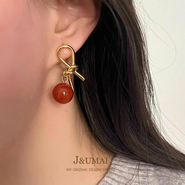 Calligraphy Design Gold Plated Artificial Stones Earrings