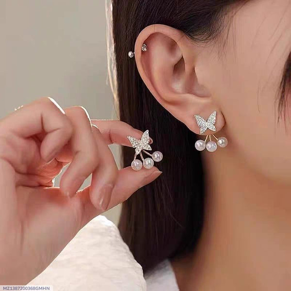 Korean Elegant Butterfly Earrings For Women French Luxury Butterfly Zircon Stud Earring Jewelry